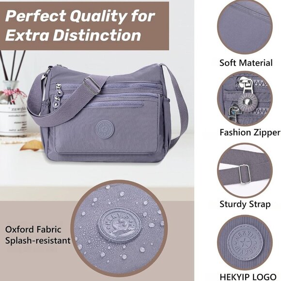 Women's Waterproof Nylon Crossbody Bag with Multiple Pockets and Adjustable Stra - Picture 2 of 7